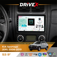 Штатна магнітола для KIA Sportage (KM) 2008-2010 DriveX S3 QLED 9" Android 8-ядерний 1.6ГГц 4x64Гб SIM-картка 3G/4G 7388 4x45W ASP TM2313 бездротовий CarPlay та AndroidAuto
