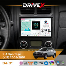 Штатна магнітола для KIA Sportage (KM) 2008-2010 DriveX S4 QLED 9" Android 8-ядерний 1.6ГГц 4x64Гб SIM-картка 3G/4G TDA7851 4x50W DSP AK7604 бездротовий CarPlay та AndroidAuto