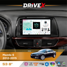 Штатна магнітола для Mazda 6 2012-2015 DriveX S3 QLED 8" з фізичними кнопками Android 8-ядерний 1.6ГГц 4x64Гб SIM-картка 3G/4G 7388 45W ASP TM2313 бездротовий CarPlay та AndroidAuto
