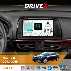 Штатна магнітола для Mazda 6 2012-2015 DriveX S4 QLED 9" Android 8-ядерний 1.6ГГц 4x64Гб SIM-картка 3G/4G TDA7851 4x50W DSP AK7604 бездротовий CarPlay та AndroidAuto