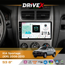 Штатна магнітола для KIA Sportage (KM) 2008-2010 DriveX S3 QLED 8" з фізичними кнопками Android 8-ядерний 1.6ГГц 4x64Гб SIM-картка 3G/4G 7388 45W ASP TM2313 бездротовий CarPlay та AndroidAuto