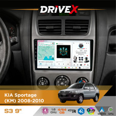 Штатна магнітола для KIA Sportage (KM) 2008-2010 DriveX S3 QLED 9" Android 8-ядерний 1.6ГГц 4x64Гб SIM-картка 3G/4G 7388 4x45W ASP TM2313 бездротовий CarPlay та AndroidAuto
