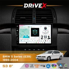 Штатна магнітола для BMW 5 Series (E39) 1995-2004 DriveX S3 QLED 8" з фізичними кнопками Android 8-ядерний 1.6ГГц 4x64Гб SIM-картка 3G/4G 7388 45W ASP TM2313 бездротовий CarPlay та AndroidAuto