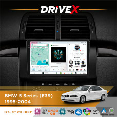 Штатна магнітола для BMW 5 Series (E39) 1995-2004 DriveX S7+ 2K QLED 9" Android 8-ядерний 2.7ГГц 8x128Гб SIM-картка 3G/4G AK7808 AB 4x50W 360° DSP AK7739 VELVET бездротовий CarPlay та AndroidAuto