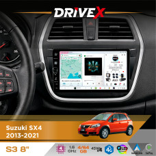 Штатна магнітола для Suzuki S Cross 2013-2021 DriveX S3 QLED 8" з фізичними кнопками Android 8-ядерний 1.6ГГц 4x64Гб SIM-картка 3G/4G 7388 45W ASP TM2313 бездротовий CarPlay та AndroidAuto