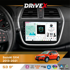 Штатна магнітола для Suzuki SX4 2013-2021 DriveX S3 QLED 9" Android 8-ядерний 1.6ГГц 4x64Гб SIM-картка 3G/4G 7388 4x45W ASP TM2313 бездротовий CarPlay та AndroidAuto