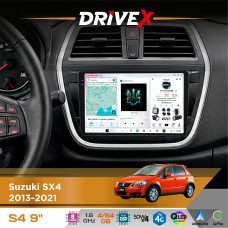Штатна магнітола для Suzuki S Cross 2013-2021 DriveX S4 QLED 9" Android 8-ядерний 1.6ГГц 4x64Гб SIM-картка 3G/4G TDA7851 4x50W DSP AK7604 бездротовий CarPlay та AndroidAuto