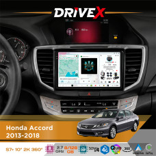 Штатна магнітола для Honda Accord 2013-2018 DriveX S7+ 2K QLED 10" Android 8-ядерний 2.7ГГц 8x128Гб SIM-картка 3G/4G AK7808 AB 4x50W 360° DSP AK7739 VELVET бездротовий CarPlay та AndroidAuto