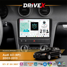 Штатна магнітола для Audi RS3 (8P) 2008-2013 DriveX S7+ 2K QLED 9" Android 8-ядерний 2.7ГГц 8x128Гб SIM-картка 3G/4G AK7808 AB 4x50W 360° DSP AK7739 VELVET бездротовий CarPlay та AndroidAuto