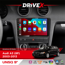 Штатна магнітола для Audi RS3 (8P) 2003-2013 DriveX UN5 QLED 9" Android 4-ядерний 2+32Гб 4x45W бездротовий CarPlay та AndroidAuto