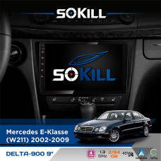 Штатна магнітола для Mercedes E-Klasse (W211) 2002-2009 SoKill DELTA-900 9" Android 4-ядерний 2+64Гб 4x45W бездротовий CarPlay та AndroidAuto