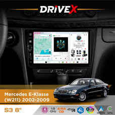 Штатна магнітола для Mercedes CLS-Klasse (C219) 2004-2010 DriveX S3 QLED 8" з фізичними кнопками Android 8-ядерний 1.6ГГц 4x64Гб SIM-картка 3G/4G 7388 45W ASP TM2313 бездротовий CarPlay та AndroidAuto