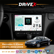 Штатна магнітола для Mercedes E-Klasse (W211) 2002-2009 DriveX S7+ 2K QLED 9" Android 8-ядерний 2.7ГГц 8x128Гб SIM-картка 3G/4G AK7808 AB 4x50W 360° DSP AK7739 VELVET бездротовий CarPlay та AndroidAuto