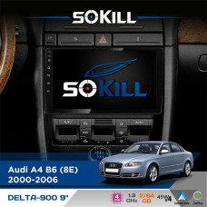 Штатна магнітола для Audi A4 B6 (8E) 2000-2006 SoKill DELTA-900 9" Android 4-ядерний 2+64Гб 4x45W бездротовий CarPlay та AndroidAuto