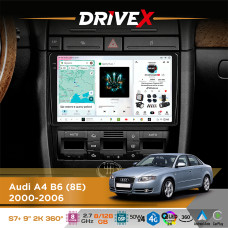 Штатна магнітола для Audi A4 B6 (8E) 2000-2006 DriveX S7+ 2K QLED 9" Android 8-ядерний 2.7ГГц 8x128Гб SIM-картка 3G/4G AK7808 AB 4x50W 360° DSP AK7739 VELVET бездротовий CarPlay та AndroidAuto