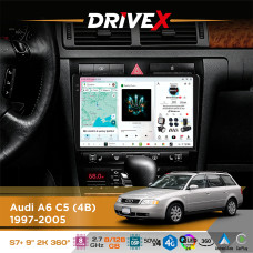 Штатна магнітола для Audi A6 C5 (4B) 1997-2005 DriveX S7+ 2K QLED 9" Android 8-ядерний 2.7ГГц 8x128Гб SIM-картка 3G/4G AK7808 AB 4x50W 360° DSP AK7739 VELVET бездротовий CarPlay та AndroidAuto