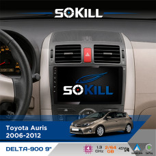 Штатна магнітола для Toyota Auris 2006-2012 SoKill DELTA-900 9" Android 4-ядерний 2+64Гб 4x45W бездротовий CarPlay та AndroidAuto