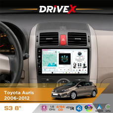 Штатна магнітола для Toyota Auris 2006-2012 DriveX S3 QLED 8" з фізичними кнопками Android 8-ядерний 1.6ГГц 4x64Гб SIM-картка 3G/4G 7388 45W ASP TM2313 бездротовий CarPlay та AndroidAuto