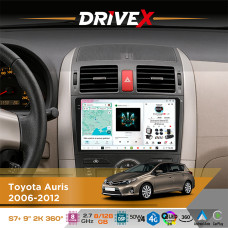 Штатна магнітола для Toyota Auris 2006-2012 DriveX S7+ 2K QLED 9" Android 8-ядерний 2.7ГГц 8x128Гб SIM-картка 3G/4G AK7808 AB 4x50W 360° DSP AK7739 VELVET бездротовий CarPlay та AndroidAuto