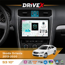 Штатна магнітола для Skoda Octavia 2013-2020 DriveX S3 QLED 10" Android 8-ядерний 1.6ГГц 4x64Гб SIM-картка 3G/4G 7388 4x45W ASP TM2313 бездротовий CarPlay та AndroidAuto