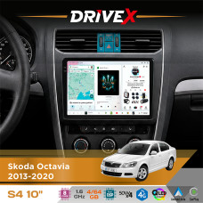 Штатна магнітола для Skoda Octavia 2013-2020 DriveX S4 QLED 10" Android 8-ядерний 1.6ГГц 4x64Гб SIM-картка 3G/4G TDA7851 4x50W DSP AK7604 бездротовий CarPlay та AndroidAuto