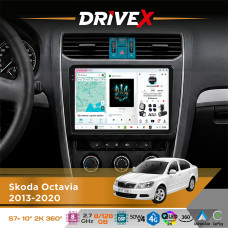 Штатна магнітола для Skoda Octavia 2013-2020 DriveX S7+ 2K QLED 10" Android 8-ядерний 2.7ГГц 8x128Гб SIM-картка 3G/4G AK7808 AB 4x50W 360° DSP AK7739 VELVET бездротовий CarPlay та AndroidAuto