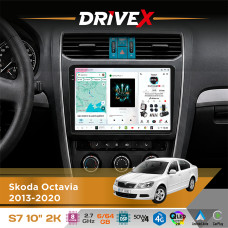 Штатна магнітола для Skoda Octavia 2013-2020 DriveX S7 2K QLED 10" Android 8-ядерний 2.7ГГц 6x64Гб SIM-картка 3G/4G AK7808 AB 4x50W DSP AK7739 VELVET бездротовий CarPlay та AndroidAuto
