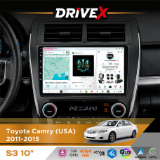 Штатна магнітола для Toyota Camry (USA) 2011-2015 DriveX S3 QLED 10" Android 8-ядерний 1.6ГГц 4x64Гб SIM-картка 3G/4G 7388 4x45W ASP TM2313 бездротовий CarPlay та AndroidAuto