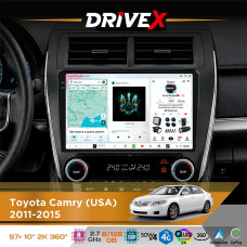 Штатна магнітола для Toyota Camry (USA) 2011-2015 DriveX S7+ 2K QLED 10" Android 8-ядерний 2.7ГГц 8x128Гб SIM-картка 3G/4G AK7808 AB 4x50W 360° DSP AK7739 VELVET бездротовий CarPlay та AndroidAuto
