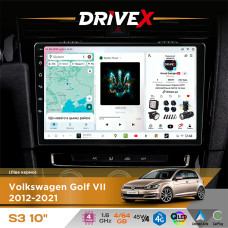 Штатна магнітола для Volkswagen Golf VII 2012-2021 DriveX S3 QLED 10" Android 8-ядерний 1.6ГГц 4x64Гб SIM-картка 3G/4G 7388 4x45W ASP TM2313 бездротовий CarPlay та AndroidAuto