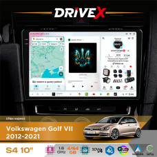 Штатна магнітола для Volkswagen Golf VII 2012-2021 DriveX S4 QLED 10" Android 8-ядерний 1.6ГГц 4x64Гб SIM-картка 3G/4G TDA7851 4x50W DSP AK7604 бездротовий CarPlay та AndroidAuto