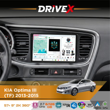 Штатна магнітола для KIA K5 2013-2015 DriveX S7+ 2K QLED 9" Android 8-ядерний 2.7ГГц 8x128Гб SIM-картка 3G/4G AK7808 AB 4x50W 360° DSP AK7739 VELVET бездротовий CarPlay та AndroidAuto