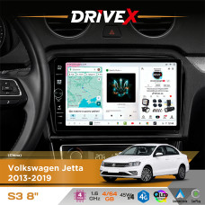 Штатна магнітола для Volkswagen Jetta 2013-2019 DriveX S3 QLED 8" з фізичними кнопками Android 8-ядерний 1.6ГГц 4x64Гб SIM-картка 3G/4G 7388 45W ASP TM2313 бездротовий CarPlay та AndroidAuto