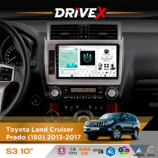 Штатна магнітола для Toyota Land Cruiser Prado (150) 2013-2017 DriveX S3 QLED 10" Android 8-ядерний 1.6ГГц 4x64Гб SIM-картка 3G/4G 7388 4x45W ASP TM2313 бездротовий CarPlay та AndroidAuto