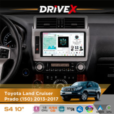 Штатна магнітола для Toyota Land Cruiser Prado (150) 2013-2017 DriveX S4 QLED 10" Android 8-ядерний 1.6ГГц 4x64Гб SIM-картка 3G/4G TDA7851 4x50W DSP AK7604 бездротовий CarPlay та AndroidAuto