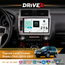Штатна магнітола для Toyota Land Cruiser Prado (150) 2013-2017 DriveX S7+ 2K QLED 10" Android 8-ядерний 2.7ГГц 8x128Гб SIM-картка 3G/4G AK7808 AB 4x50W 360° DSP AK7739 VELVET бездротовий CarPlay та AndroidAuto