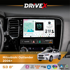 Штатна магнітола для Peugeot 4007 2007-2012 DriveX S3 QLED 8" з фізичними кнопками Android 8-ядерний 1.6ГГц 4x64Гб SIM-картка 3G/4G 7388 45W ASP TM2313 бездротовий CarPlay та AndroidAuto