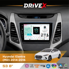 Штатна магнітола для Hyundai Avante (MD) 2013-2015 DriveX S3 QLED 8" з фізичними кнопками Android 8-ядерний 1.6ГГц 4x64Гб SIM-картка 3G/4G 7388 45W ASP TM2313 бездротовий CarPlay та AndroidAuto