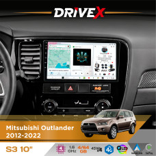 Штатна магнітола для Mitsubishi Outlander 2012-2022 DriveX S3 QLED 10" Android 8-ядерний 1.6ГГц 4x64Гб SIM-картка 3G/4G 7388 4x45W ASP TM2313 бездротовий CarPlay та AndroidAuto