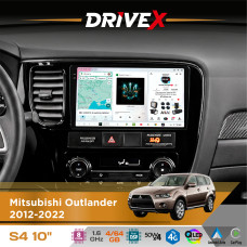 Штатна магнітола для Mitsubishi Outlander 2012-2022 DriveX S4 QLED 10" Android 8-ядерний 1.6ГГц 4x64Гб SIM-картка 3G/4G TDA7851 4x50W DSP AK7604 бездротовий CarPlay та AndroidAuto