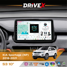 Штатна магнітола для KIA Sportage (NP) 2018-2021 DriveX S3 QLED 10" Android 8-ядерний 1.6ГГц 4x64Гб SIM-картка 3G/4G 7388 4x45W ASP TM2313 бездротовий CarPlay та AndroidAuto