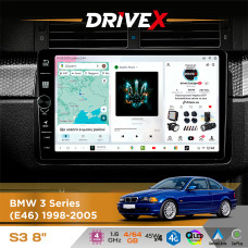 Штатна магнітола для BMW M3 (E46) 1998-2006 DriveX S3 QLED 8" з фізичними кнопками Android 8-ядерний 1.6ГГц 4x64Гб SIM-картка 3G/4G 7388 45W ASP TM2313 бездротовий CarPlay та AndroidAuto