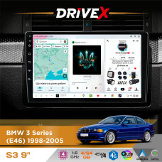 Штатна магнітола для BMW M3 (E46) 1998-2006 DriveX S3 QLED 9" Android 8-ядерний 1.6ГГц 4x64Гб SIM-картка 3G/4G 7388 4x45W ASP TM2313 бездротовий CarPlay та AndroidAuto