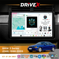 Штатна магнітола для BMW 3 Series (E46) 1998-2006 DriveX S7+ 2K QLED 9" Android 8-ядерний 2.7ГГц 8x128Гб SIM-картка 3G/4G AK7808 AB 4x50W 360° DSP AK7739 VELVET бездротовий CarPlay та AndroidAuto