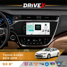 Штатна магнітола для Toyota Avalon 2013-2018 DriveX S3 QLED 8" з фізичними кнопками Android 8-ядерний 1.6ГГц 4x64Гб SIM-картка 3G/4G 7388 45W ASP TM2313 бездротовий CarPlay та AndroidAuto