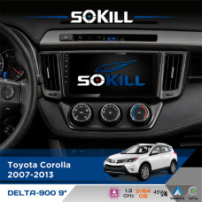 Штатна магнітола для Toyota Corolla 2007-2013 SoKill DELTA-900 9" Android 4-ядерний 2+64Гб 4x45W бездротовий CarPlay та AndroidAuto