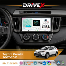 Штатна магнітола для Toyota Corolla 2007-2013 DriveX S7+ 2K QLED 9" Android 8-ядерний 2.7ГГц 8x128Гб SIM-картка 3G/4G AK7808 AB 4x50W 360° DSP AK7739 VELVET бездротовий CarPlay та AndroidAuto