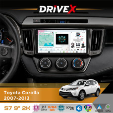 Штатна магнітола для Toyota Corolla 2007-2013 DriveX S7 2K QLED 9" Android 8-ядерний 2.7ГГц 6x64Гб SIM-картка 3G/4G AK7808 AB 4x50W DSP AK7739 VELVET бездротовий CarPlay та AndroidAuto