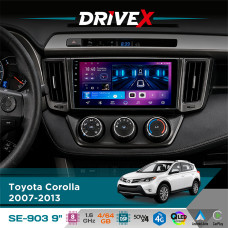 Штатна магнітола для Toyota Corolla 2007-2013 DriveX SE-903 QLED 9" Android 8-ядерний 4+64Гб SIM-картка 3G/4G DSP 4x50W(TDA7851) бездротовий CarPlay та AndroidAuto