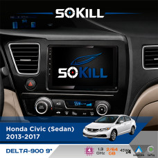 Штатна магнітола для Honda Civic (Sedan) 2013-2017 SoKill DELTA-900 9" Android 4-ядерний 2+64Гб 4x45W бездротовий CarPlay та AndroidAuto